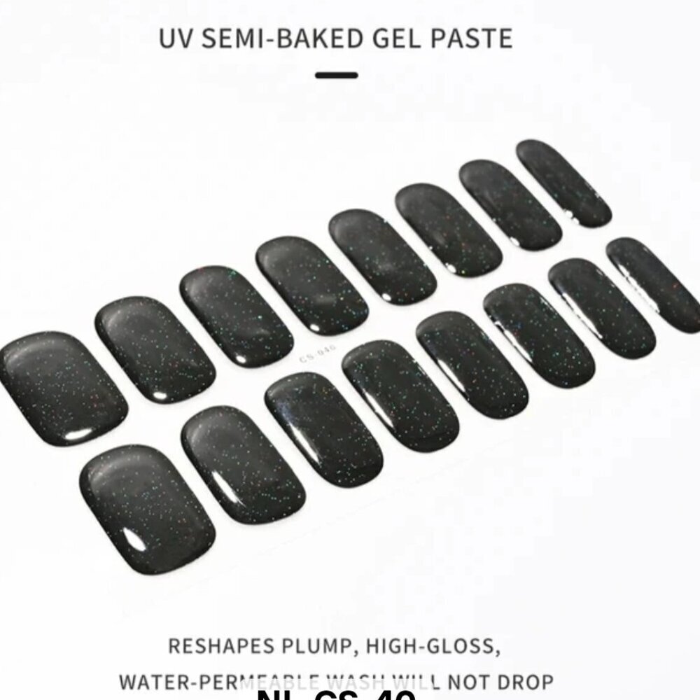 🖤 3/$12 Black Light Glitter Full Nail 16 Semi Cured Gel Nails Needs UV Curing